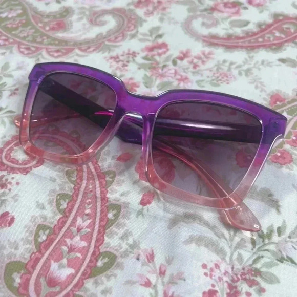 Pink and Purple Ombre Sunglasses Square Rectangular Cateye - Picture 1 of 5